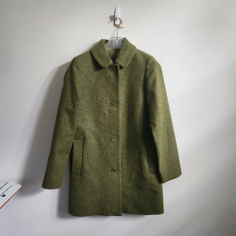 *SOLD* COS | Green Straight Wool Coat Jacket Size 2 - Picture 2 of 8